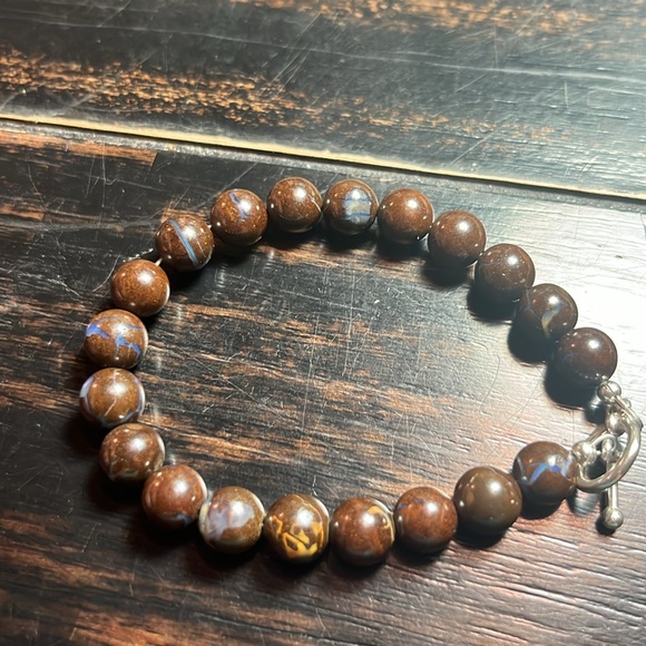 Australian Boulder opal bead bracelet 8mm handmade 925 silver toggle clasp - Picture 6 of 7